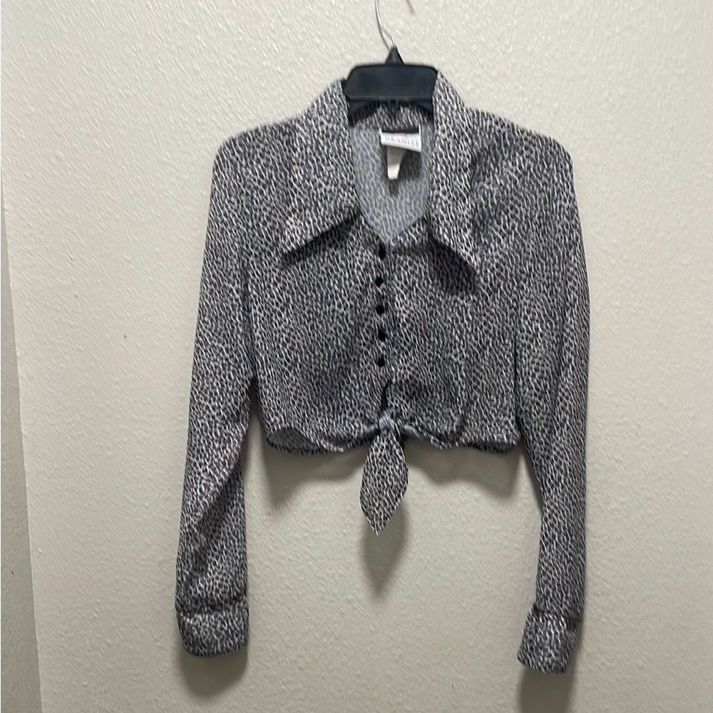 Vintage Granite Leopard Print Tie-Front Blouse – Size M